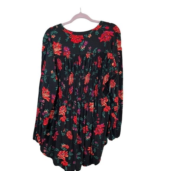Torrid Top Women 1X Black Floral Smock Tropical Western Boho Hippie Festival 80s - Picture 8 of 15